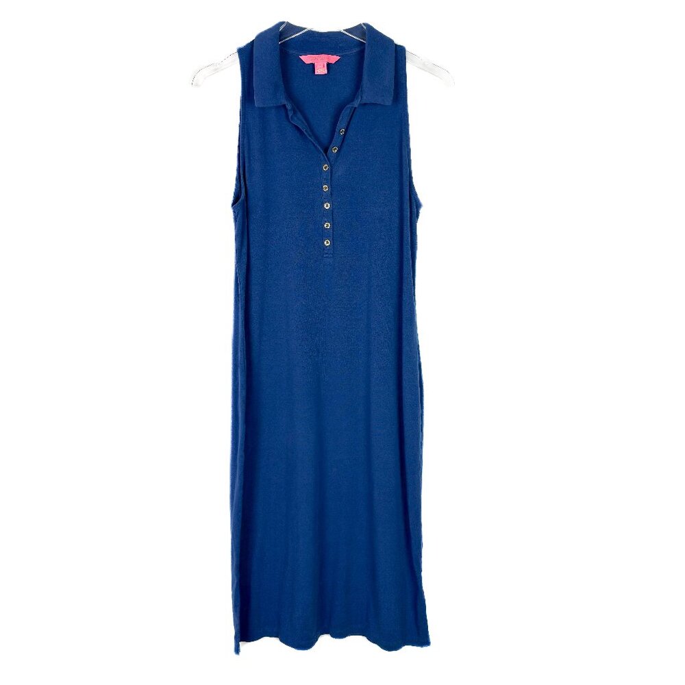 Lilly Pulitzer Reema Sleeveless Polo Dress Aegean Navy Size Large L GUC